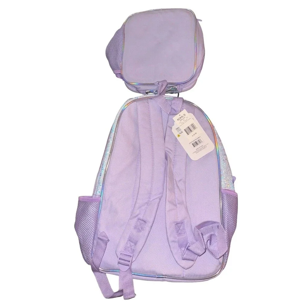 Purple Glitter Backpack & lunch Bag Girls School Bag Iridescent Chevron New